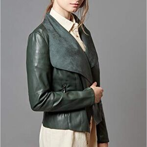 Elegant Green Faux Leather Jacket